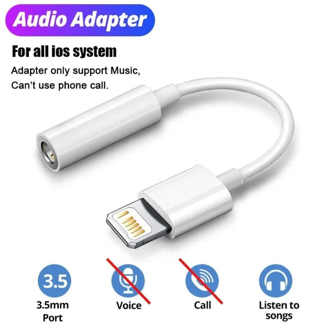 Lightning to Headphones Jack Adapter-White ABS Plastic.