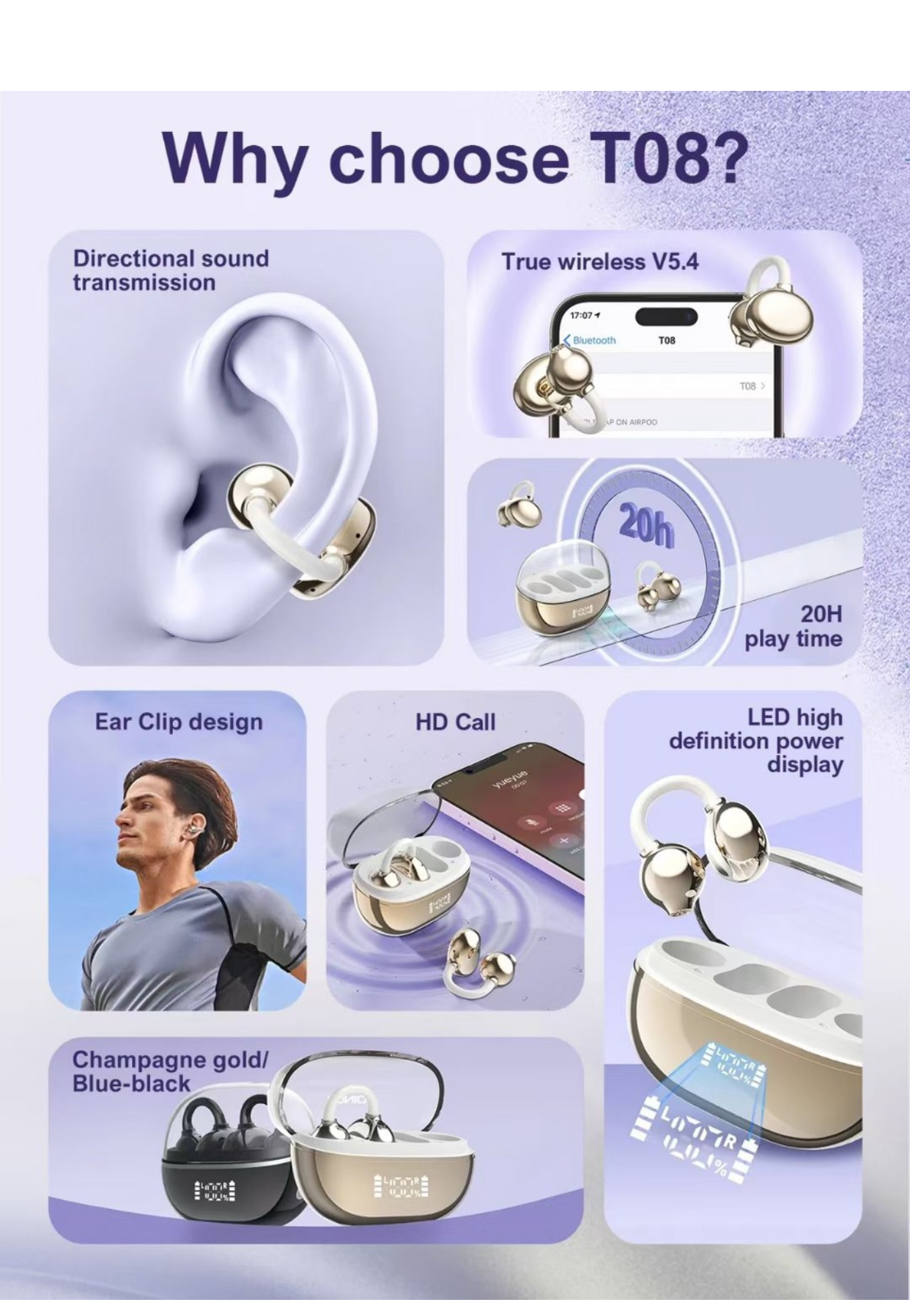 Ldnio T08 Wireless Stereo BT Open Earphones Wireless In-Ear
